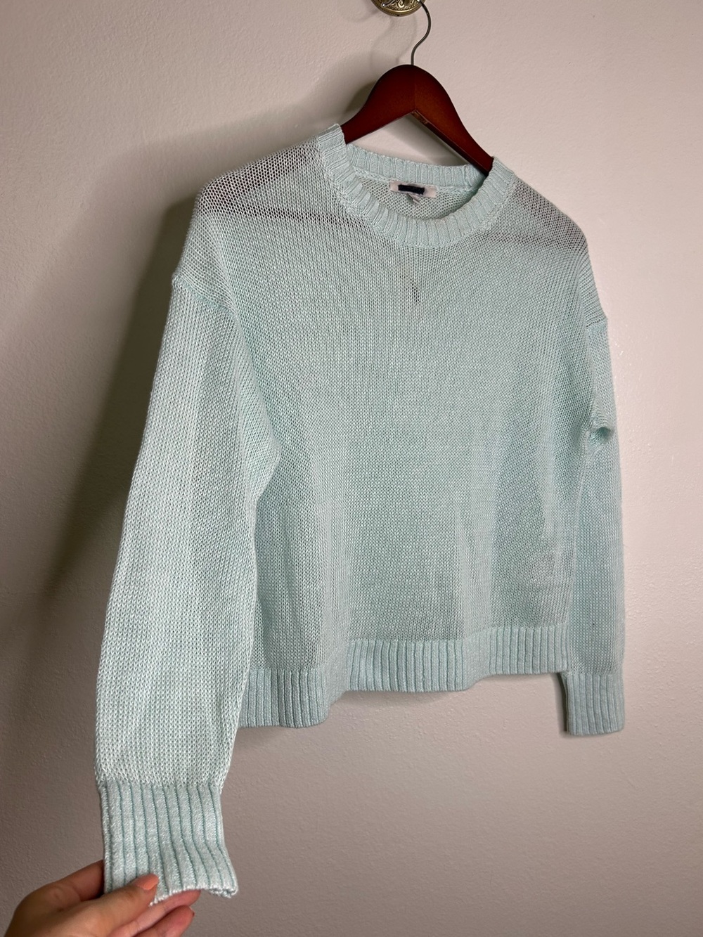 NWT Madewell 100% Linen Drop Shoulder Teal Blue Knit Crew Neck Sweater Size XS